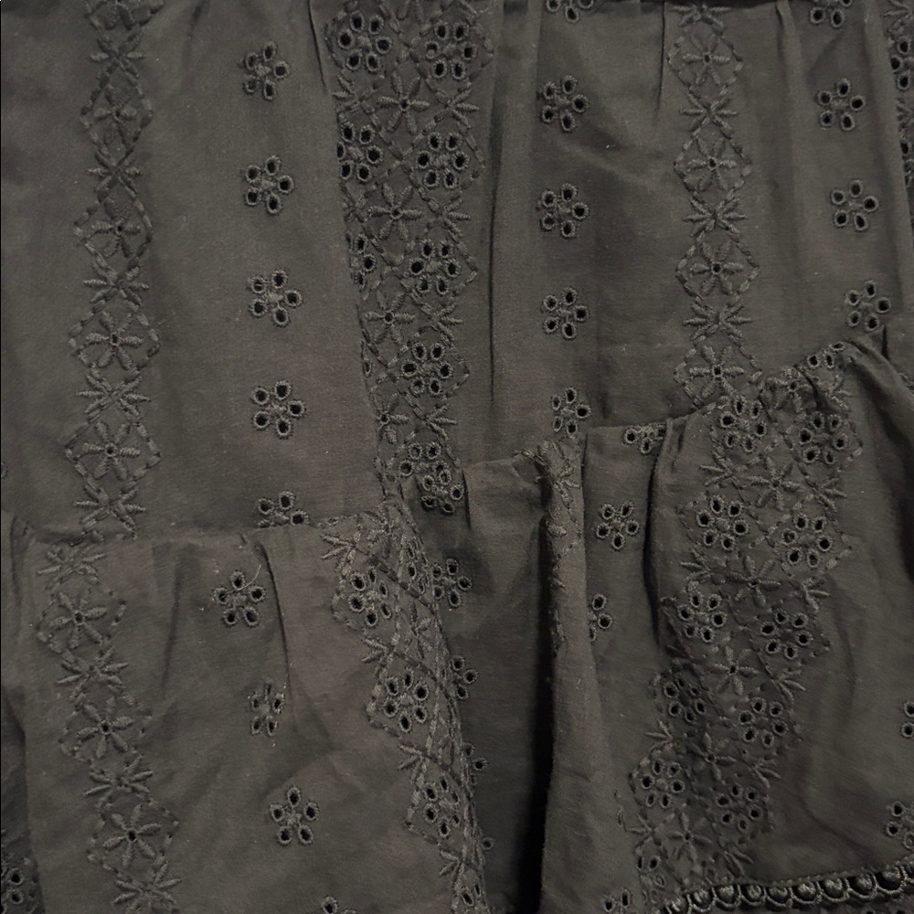 NWOT [Pearl by Lela Rose] Black Eyelet Tiered Ruffle Mini Lined Skirt Women’s 8 - Picture 10 of 12